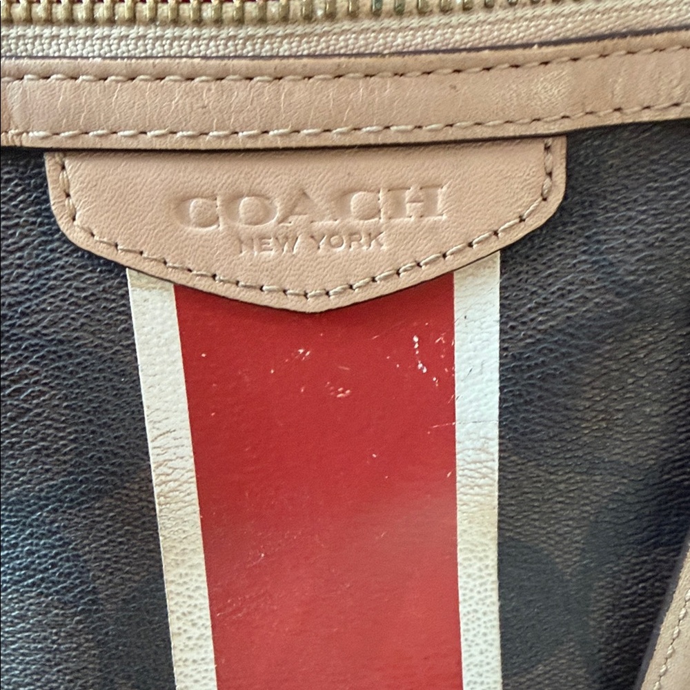 Coach Navy and Red Stripe Satchel Nancy signature - Picture 8 of 10
